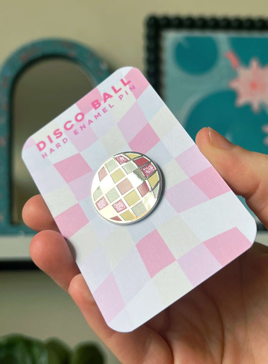 Seconds Disco Ball Glitter Pin, Hard Enamel, 25mm