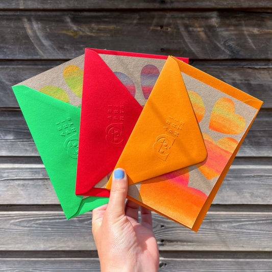 Hearts Colour Mix Screenprint A6 Card