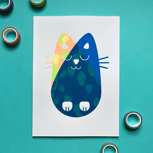 SALE Cat, Screenprint A4, Various Colours