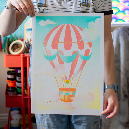 Hot Air Balloon, Risograph Print A3