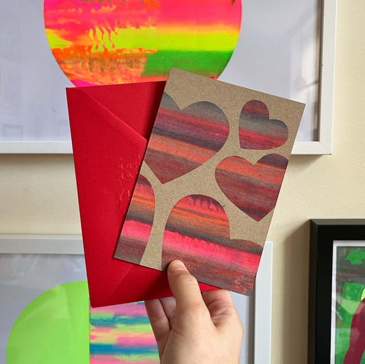 Hearts Colour Mix Screenprint A6 Card