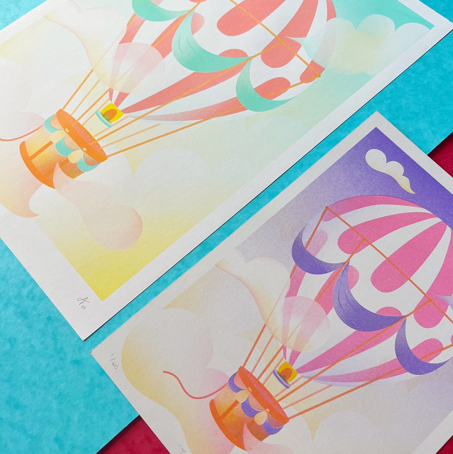 Hot Air Balloon, Risograph Print A3