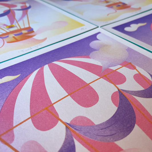 Hot Air Balloon Twilight, Risograph Print A4