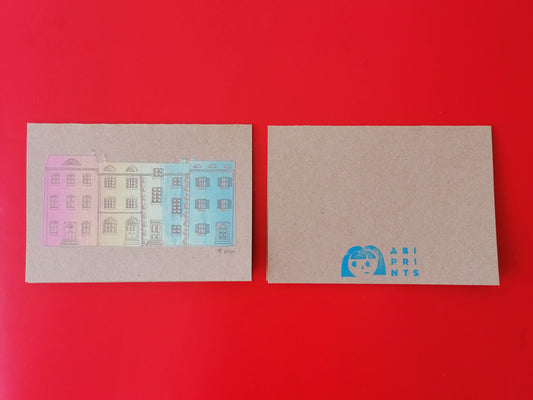 Rainbow Houses Pastel Card, A6 Screenprint