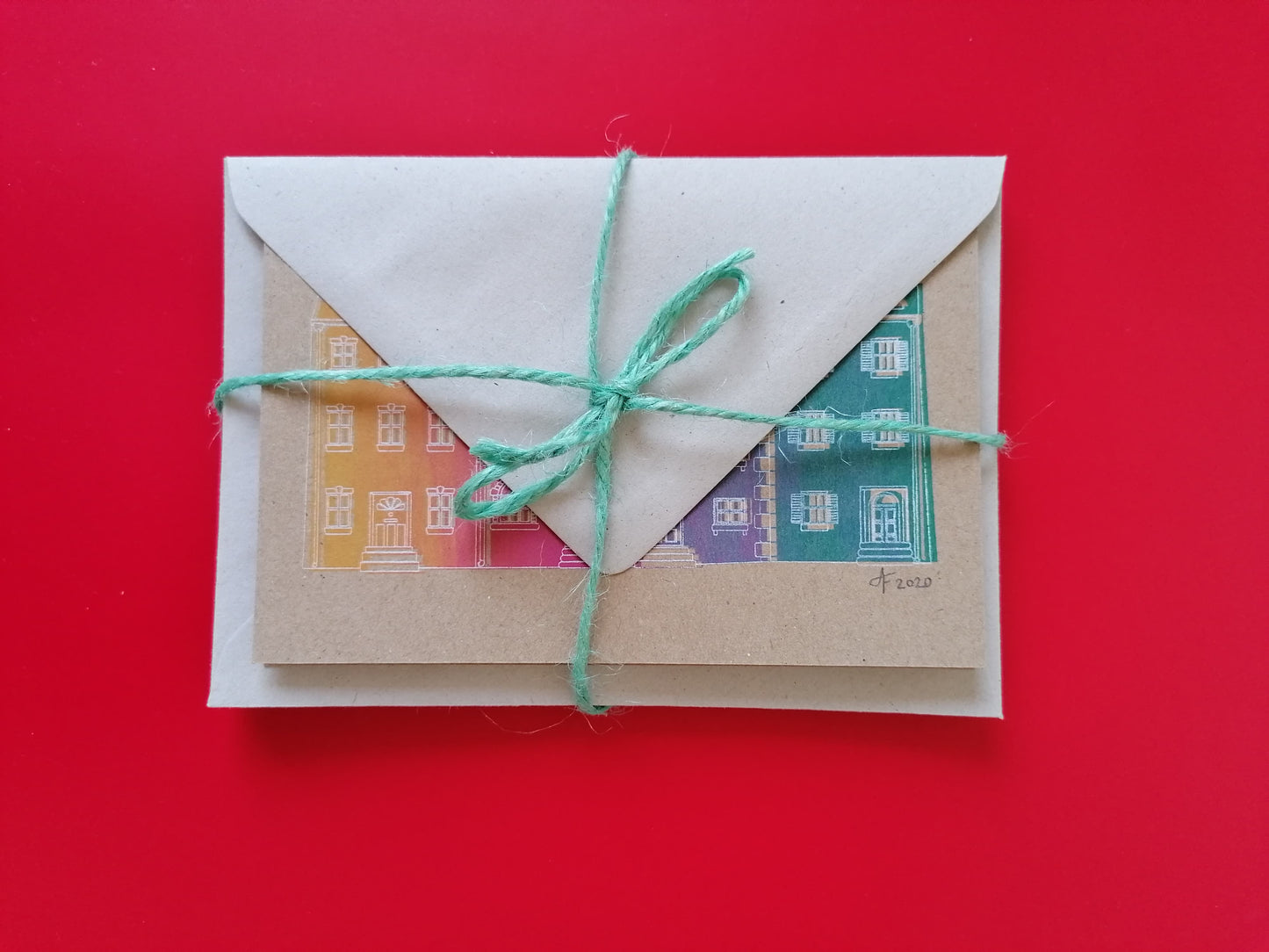 Rainbow Houses Card, A6 Screenprint