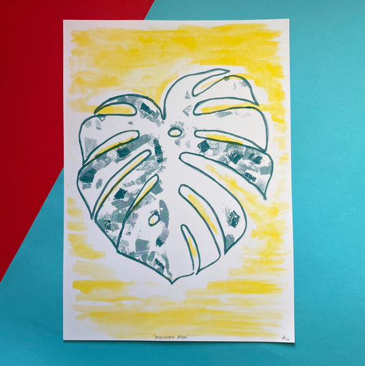 Monstera Albo, Risograph Print A3