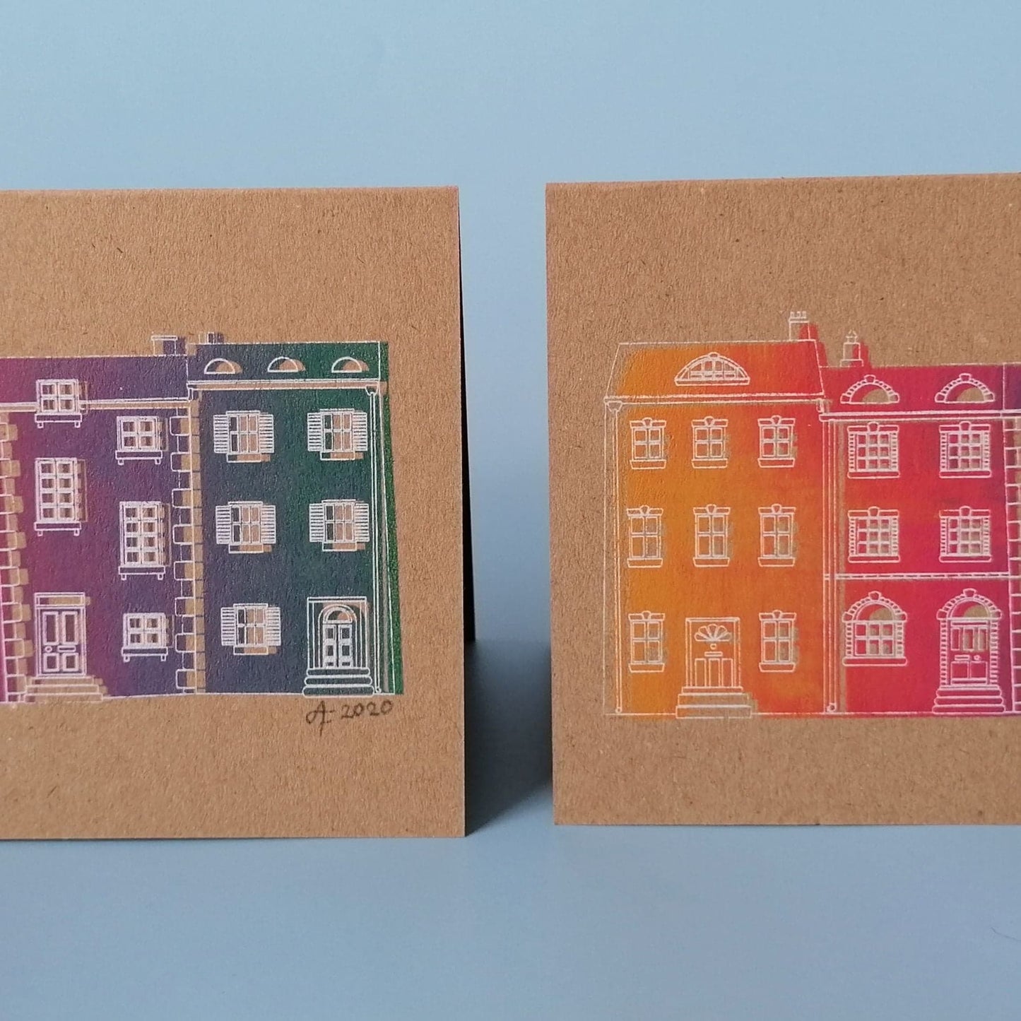 Rainbow Houses Card, A6 Screenprint