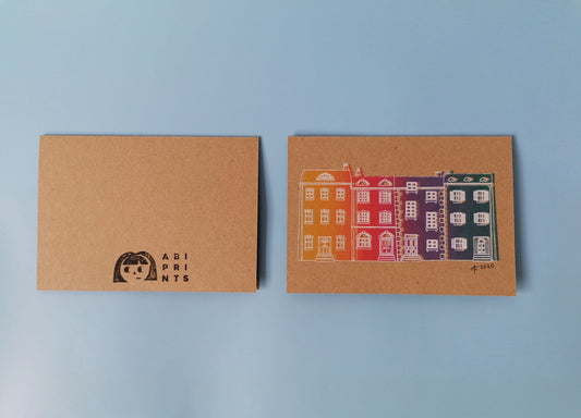 Rainbow Houses Card, A6 Screenprint