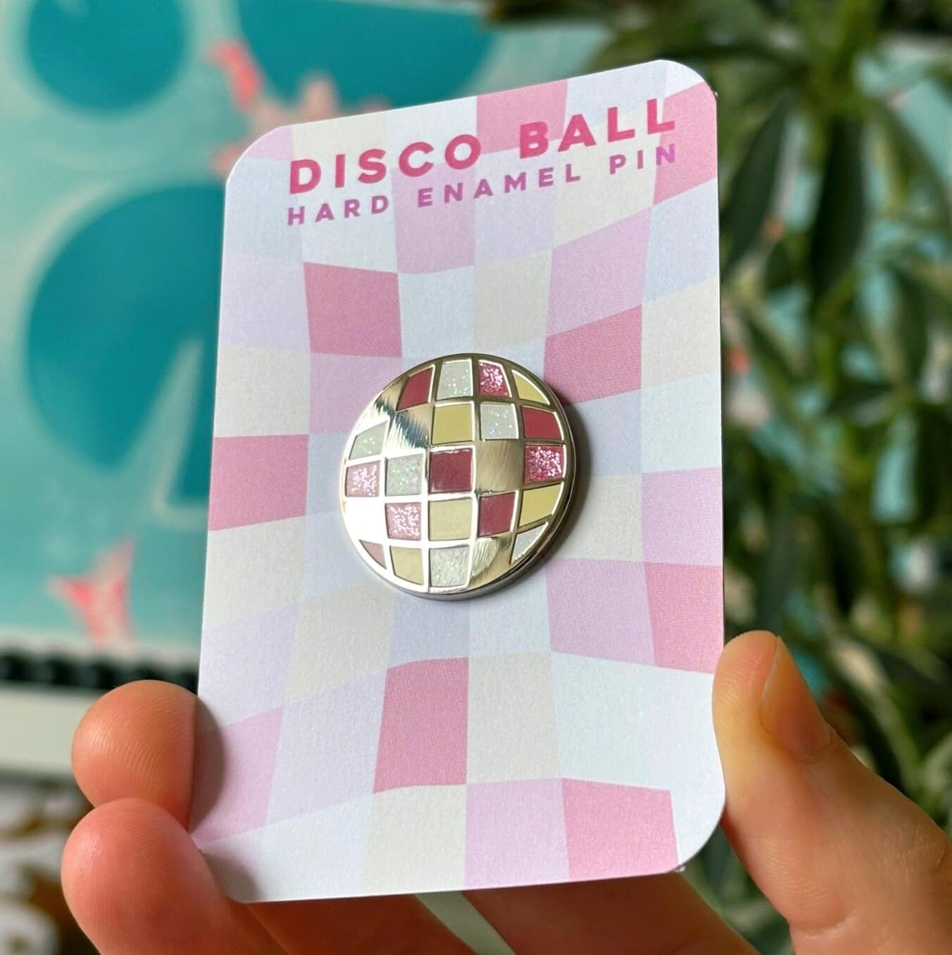 Disco Ball Glitter Pin, Hard Enamel, 25mm