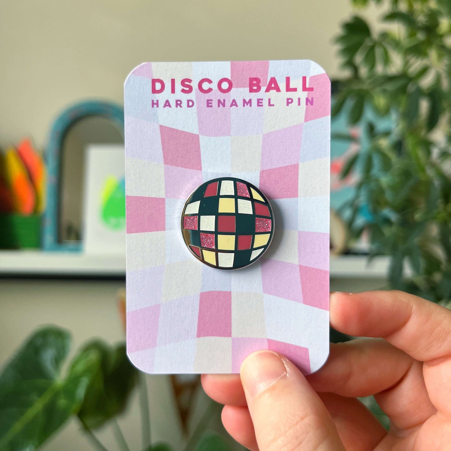 Disco Ball Glitter Pin, Hard Enamel, 25mm