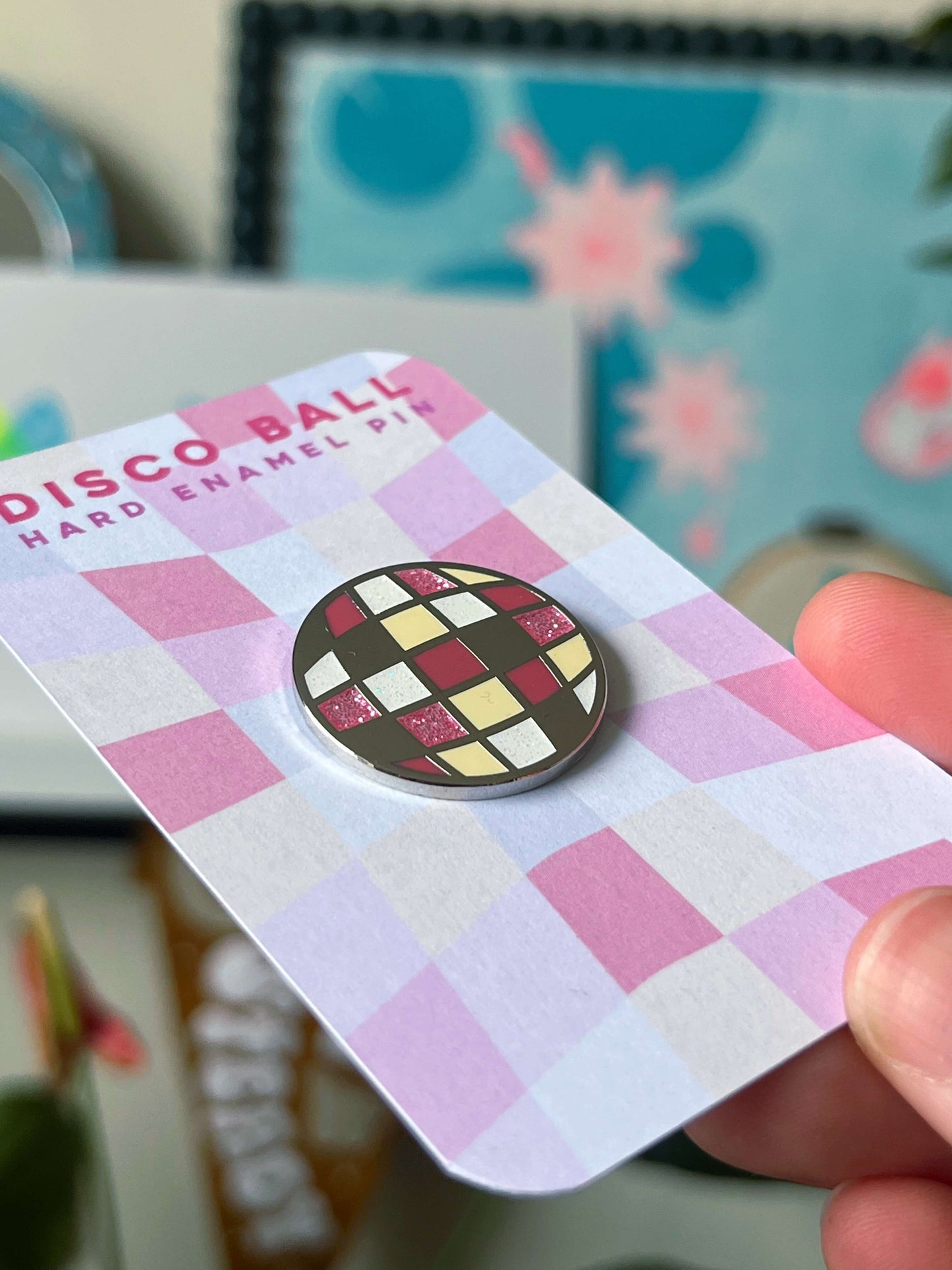 Disco Ball Glitter Pin, Hard Enamel, 25mm