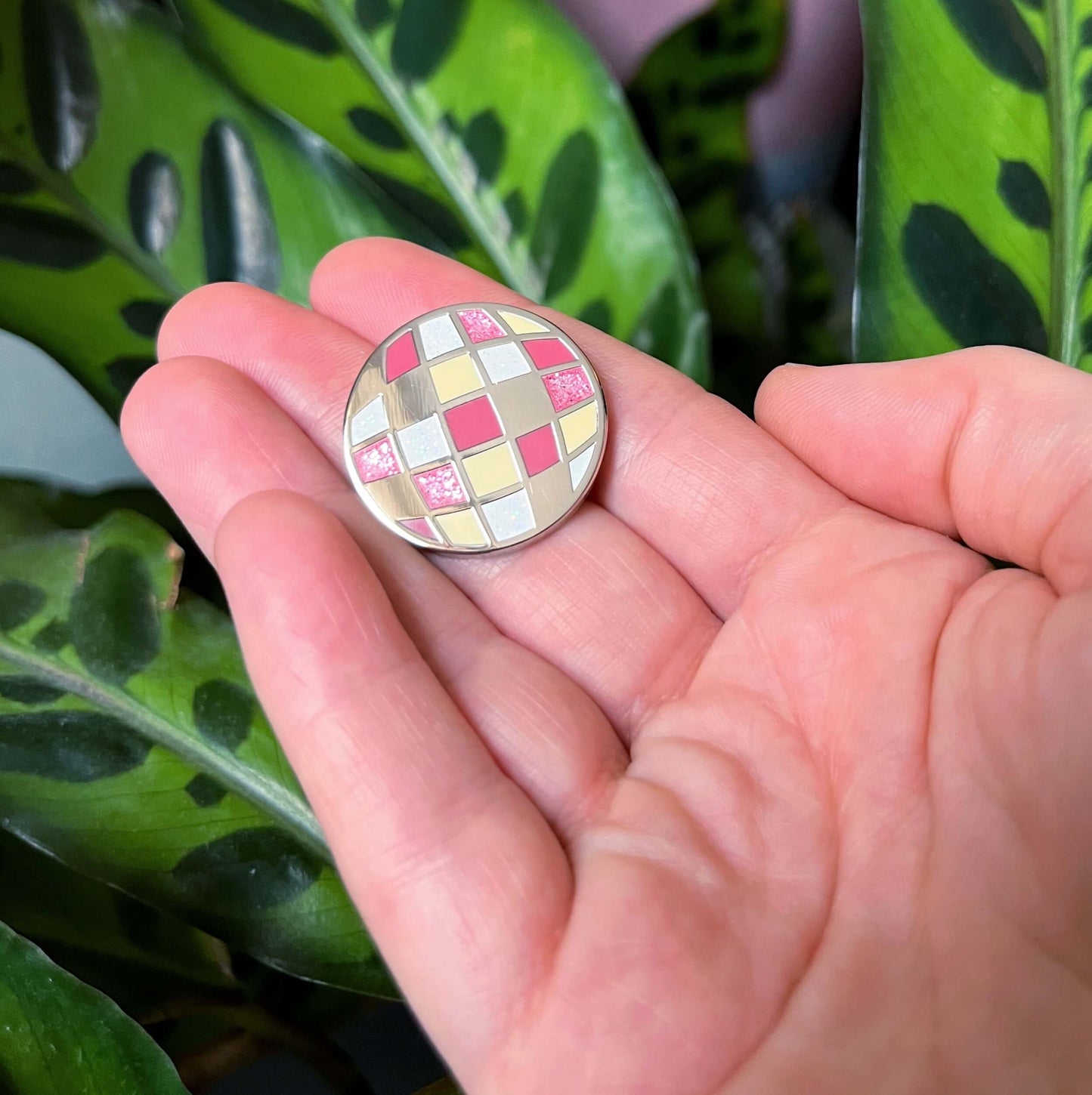 Disco Ball Glitter Pin, Hard Enamel, 25mm