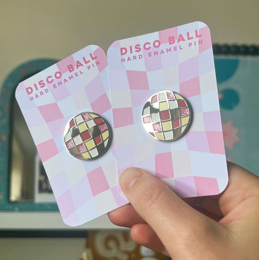 Seconds Disco Ball Glitter Pin, Hard Enamel, 25mm