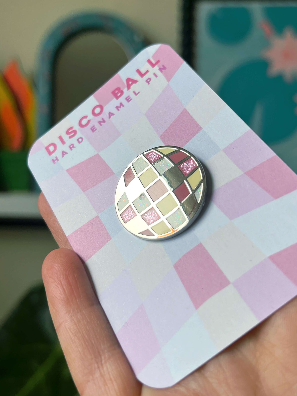Seconds Disco Ball Glitter Pin, Hard Enamel, 25mm