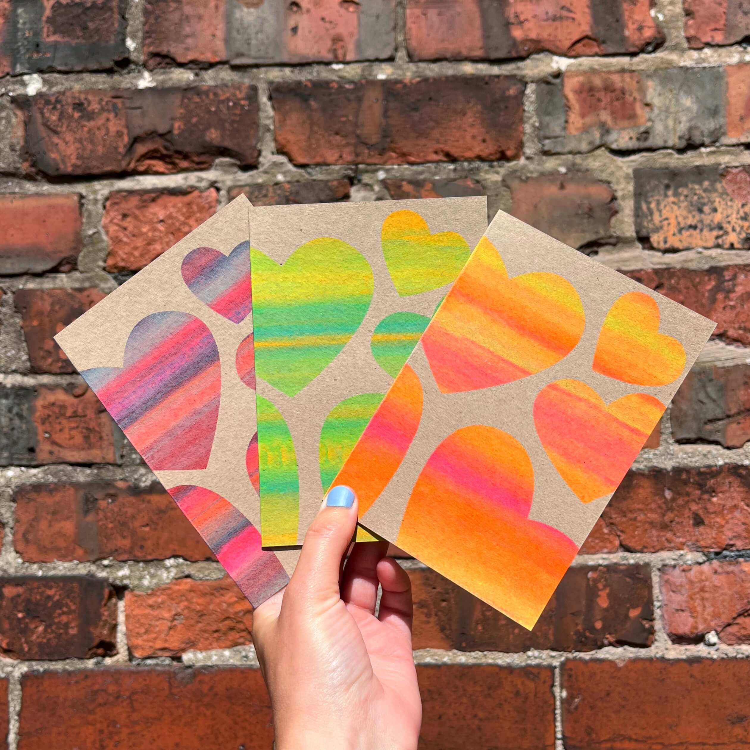 Hearts Colour Mix Screenprint A6 Card – AbiPrints