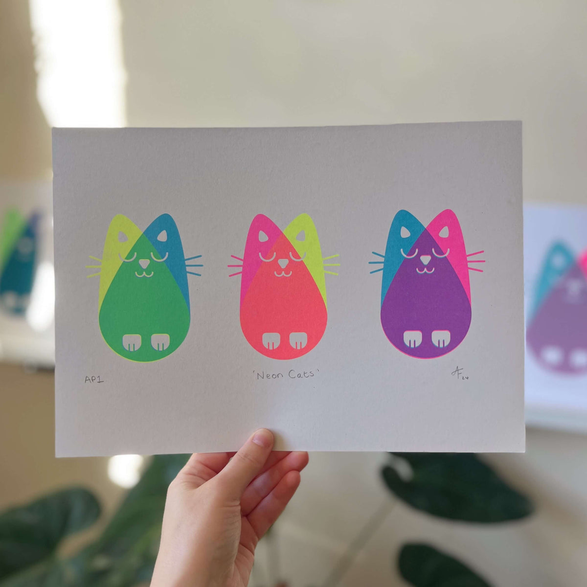 Seconds Neon Cats, Risograph A4