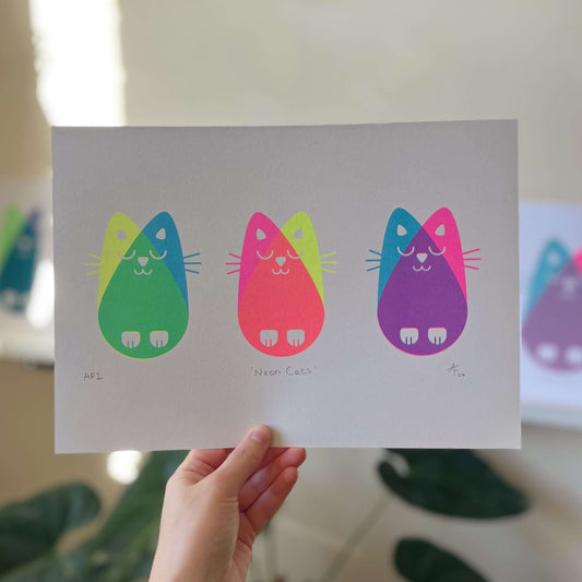 Seconds Neon Cats, Risograph A4