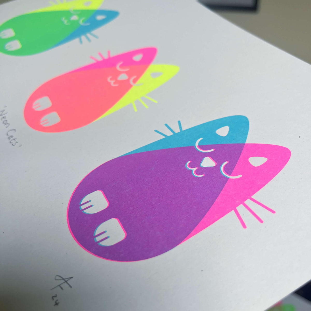 Seconds Neon Cats, Risograph A4