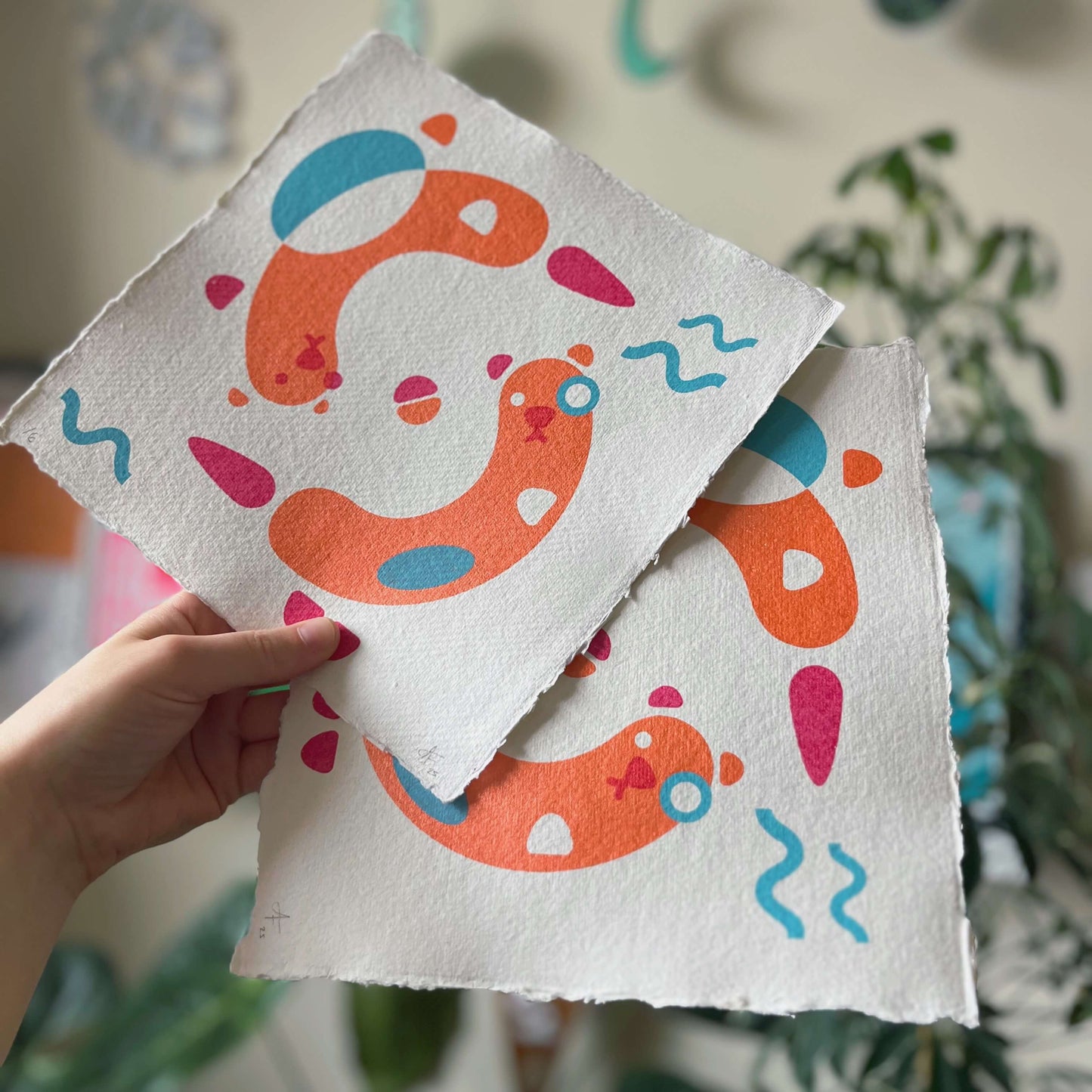 Otters, Screenprint 20 x 20cm