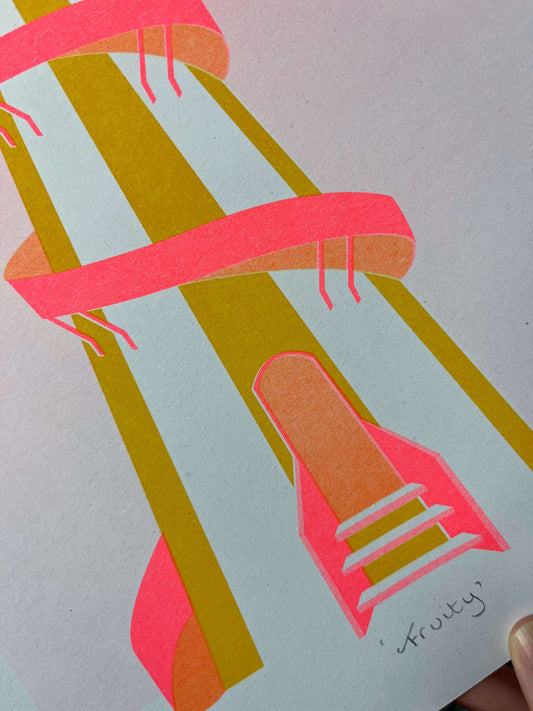 Seconds Helter-Skelter, Fruity, Risograph Print A4