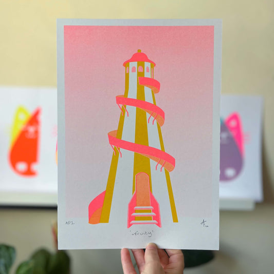 Seconds Helter-Skelter, Fruity, Risograph Print A4