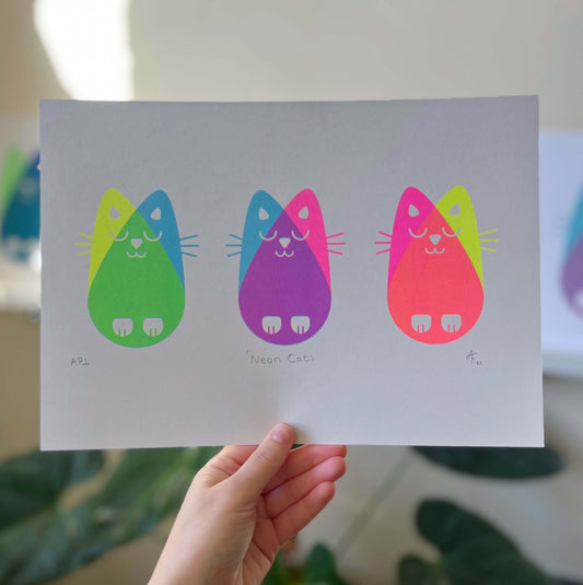 Seconds Neon Cats, Risograph A4