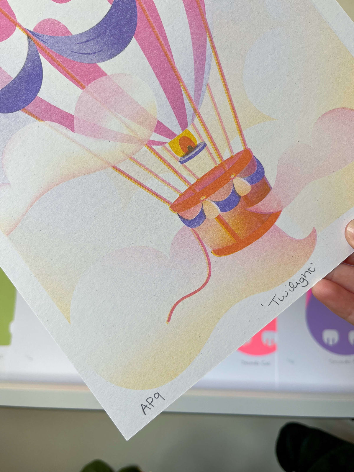 Seconds Hot Air Balloon Twilight, Risograph Print A4