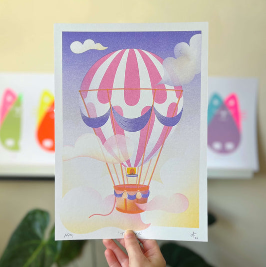 Seconds Hot Air Balloon Twilight, Risograph Print A4