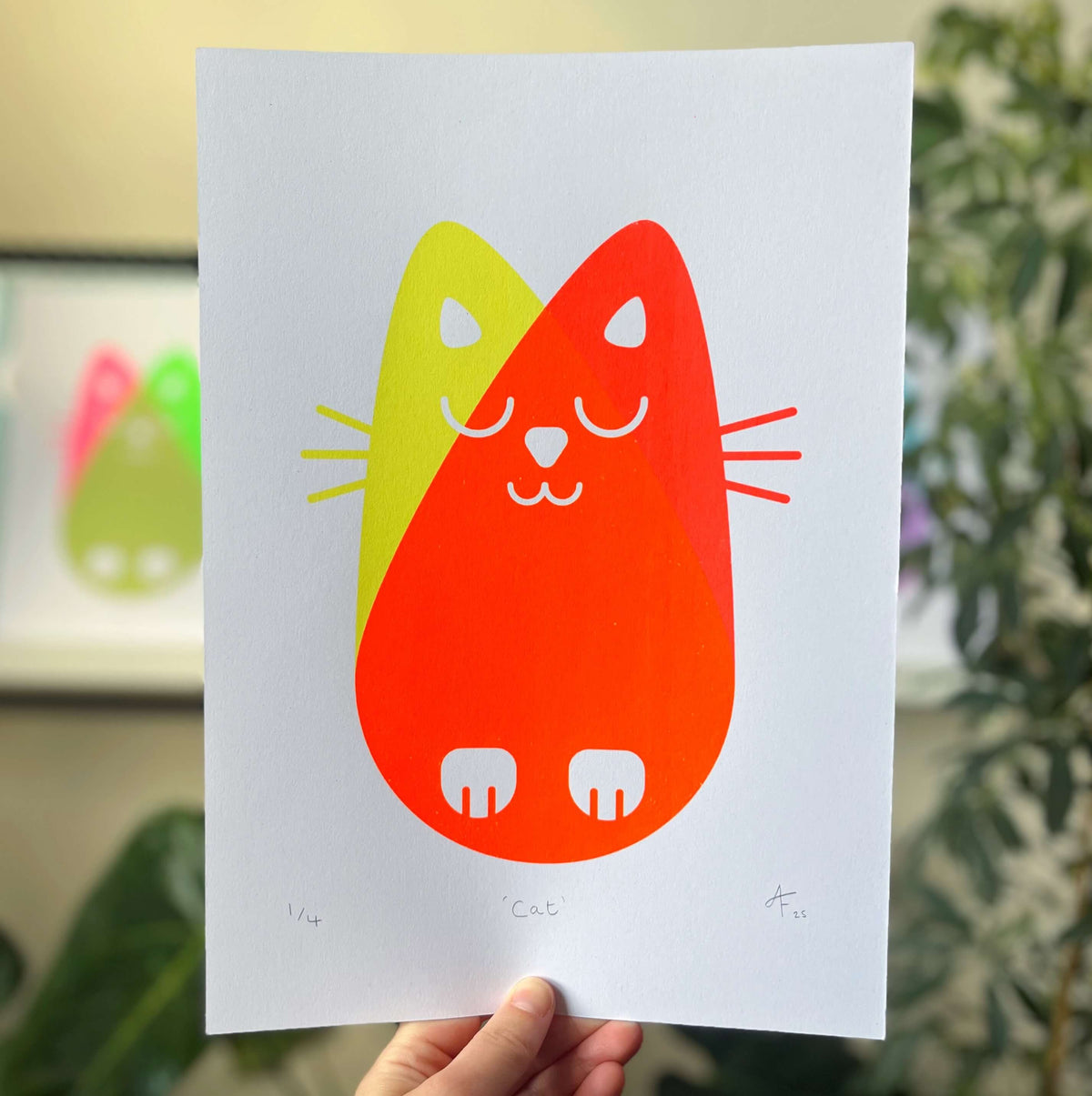 SALE Cat, Screenprint A4, Various Colours