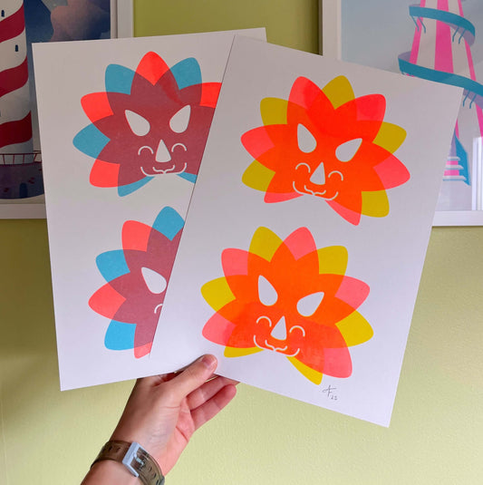 Seconds Triceratops Duo, A4 Risograph Print