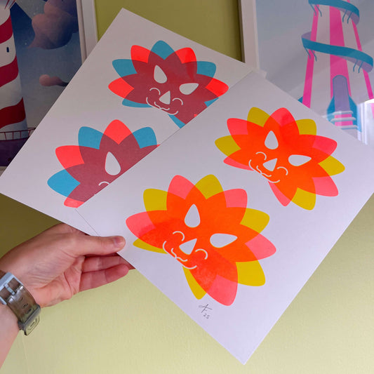 Seconds Triceratops Duo, A4 Risograph Print