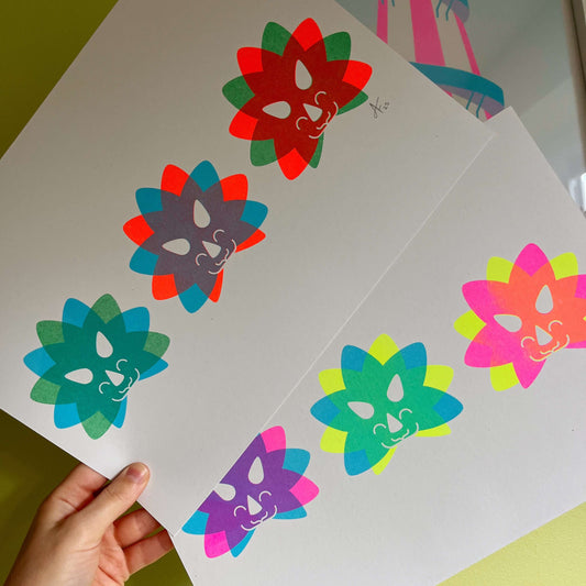 Seconds Triceratops Trio, A4 Risograph Print
