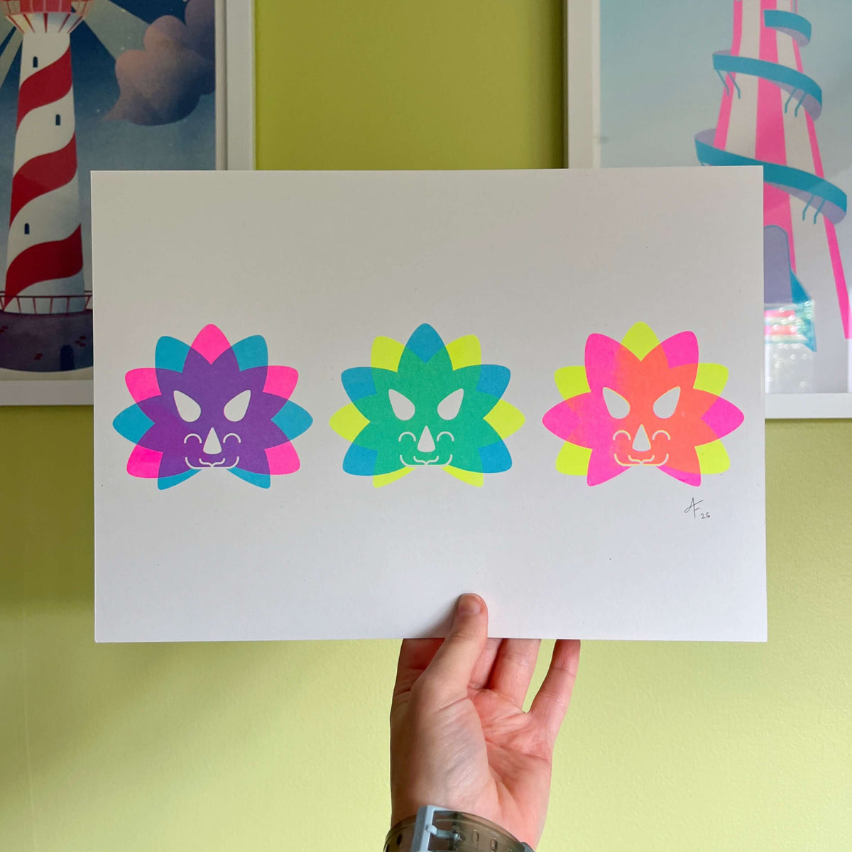 Seconds Triceratops Trio, A4 Risograph Print