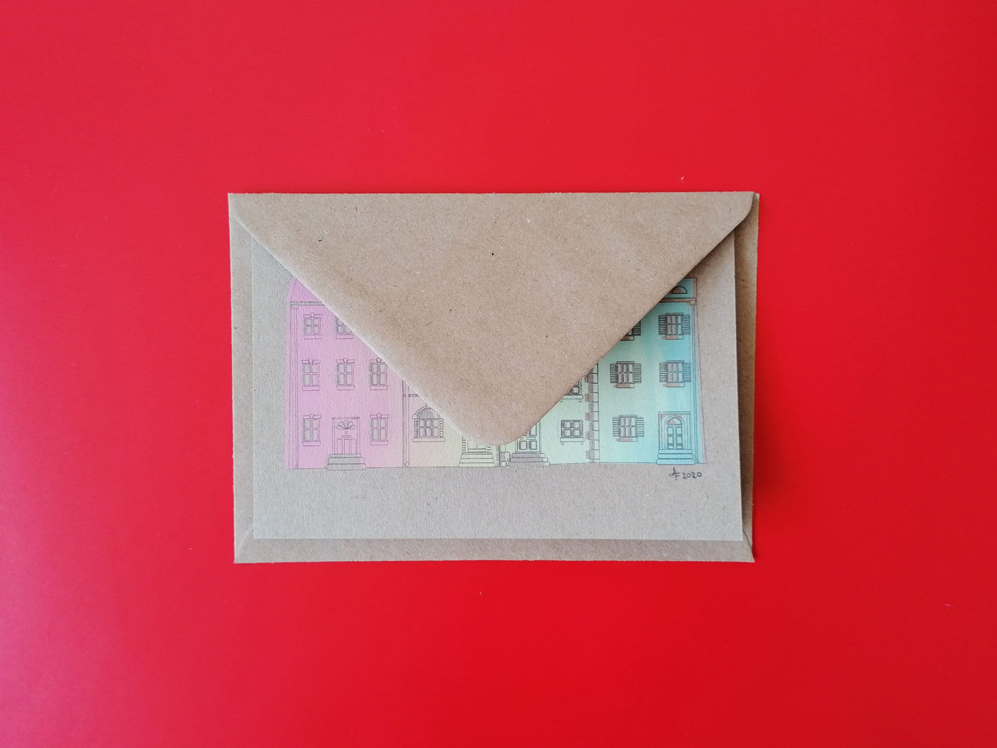 Rainbow Houses Pastel Card, A6 Screenprint